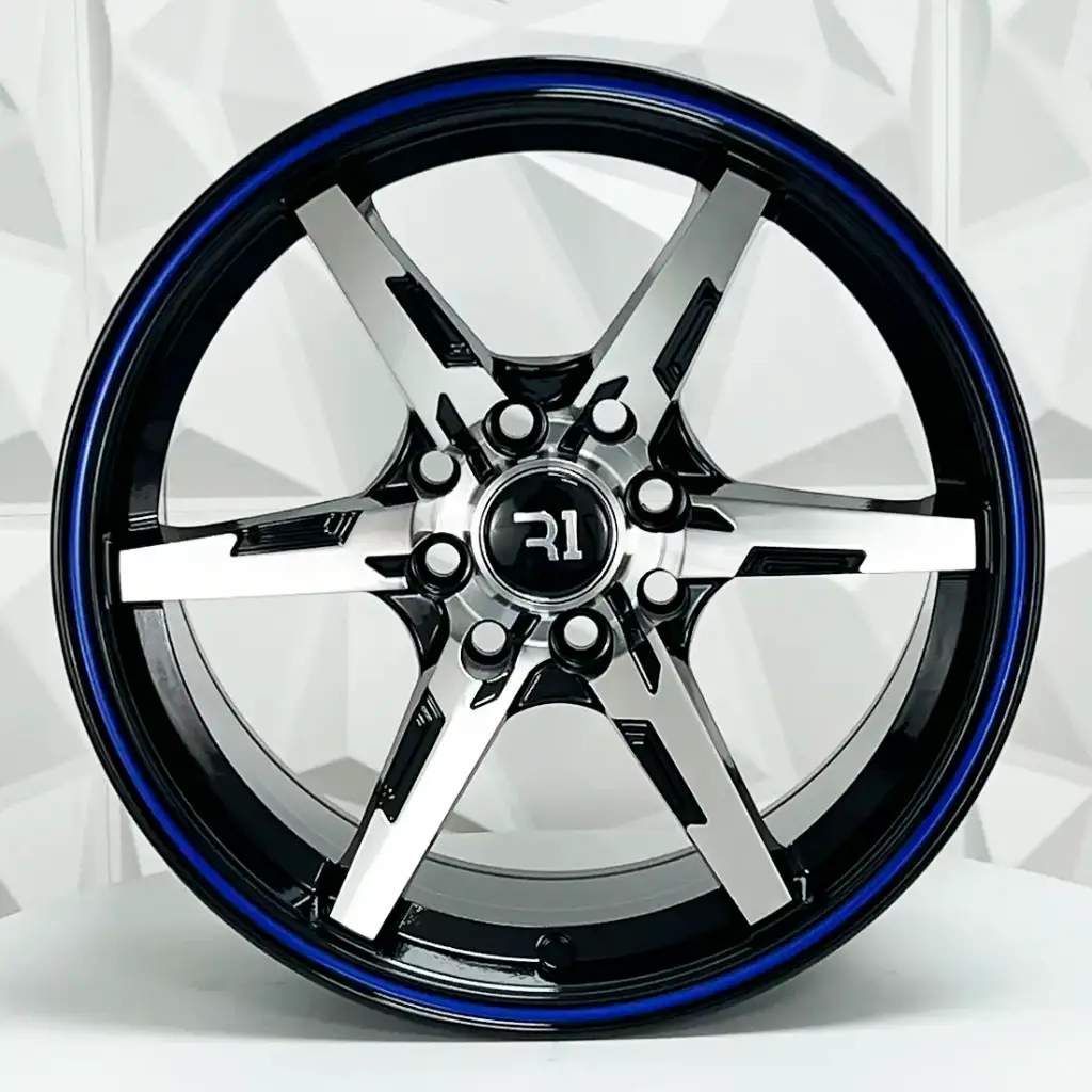 RIN 15X8 4-100/114.3 R1 SPORT QC662 BLACK MACHINE FACE BLUE LINE ET10 CB73.1