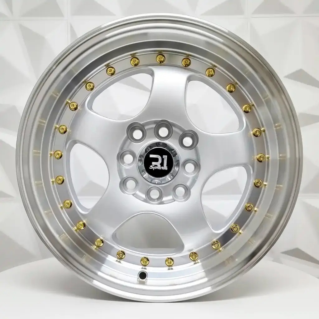 RIN 15X8 4-100/114.3 R1 SPORT 1064 SILVER MI GOLD RIVETS ET20 CB73.1
